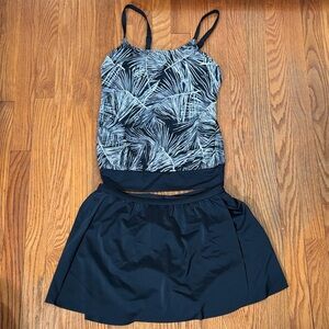 Amoena Florida Pocketed blouson tanikini & skirt Swimsuit Black size 8 cup C NWT